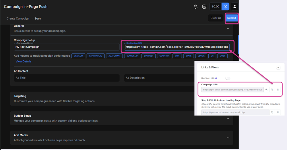 7searchPPC add destination url
