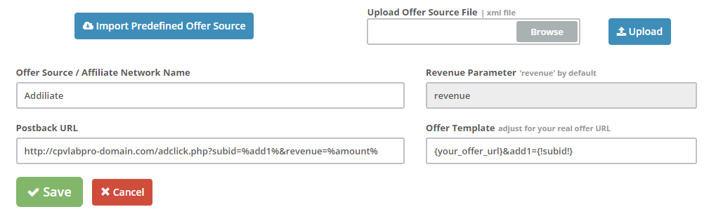 Add Addiliate Offer Source