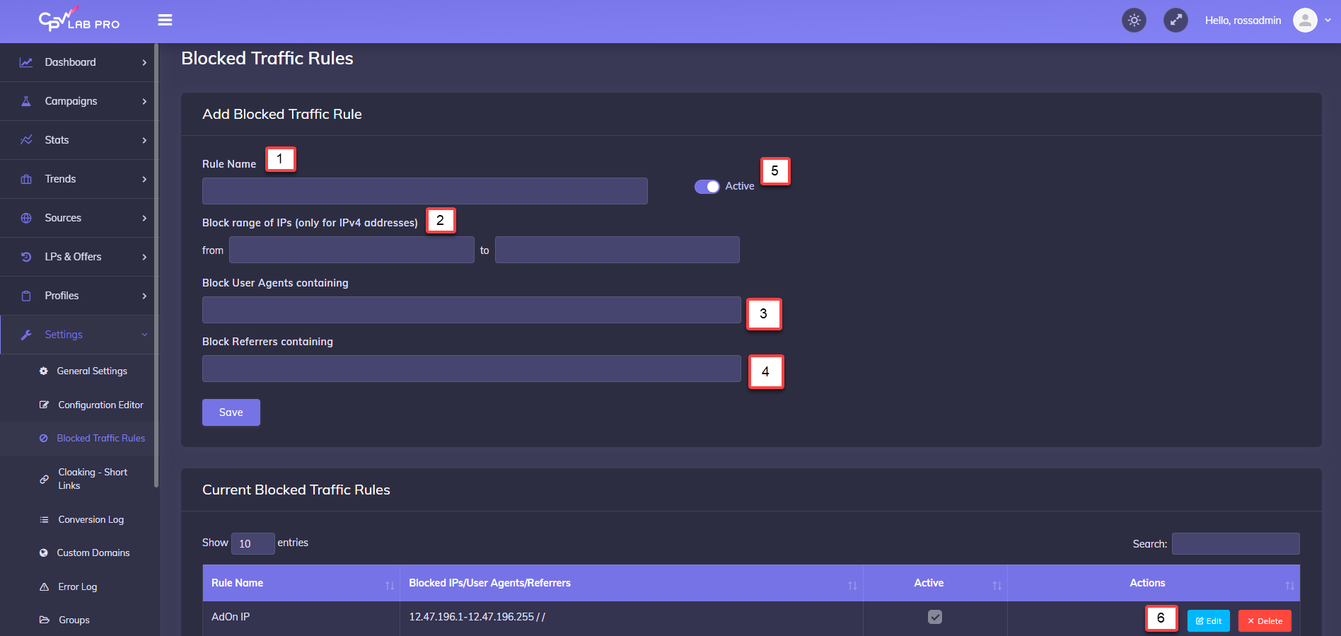 Blocked Traffic Rules Page
