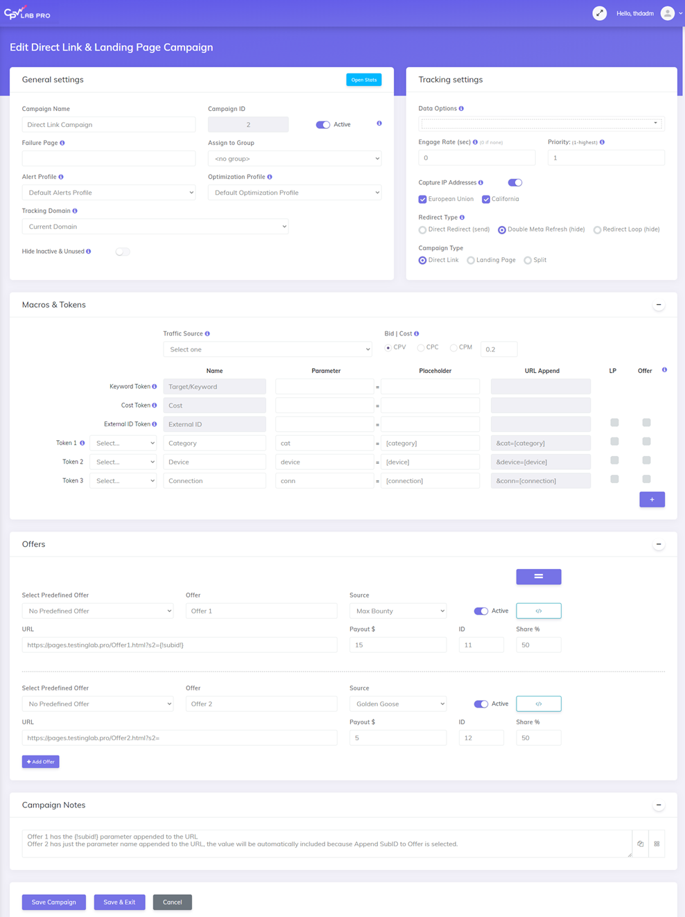 Campaign setup new grouping