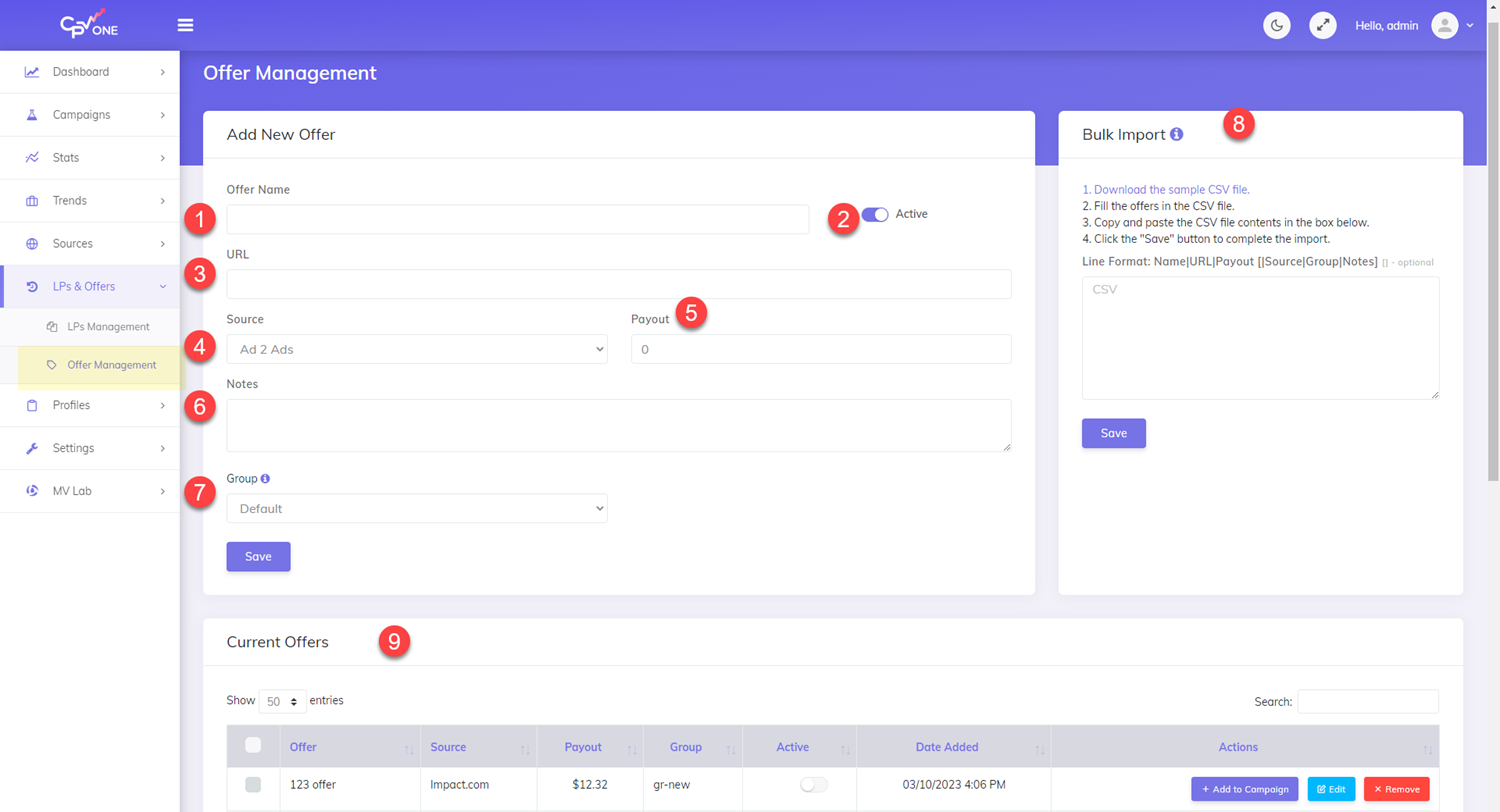 Offer Management Page