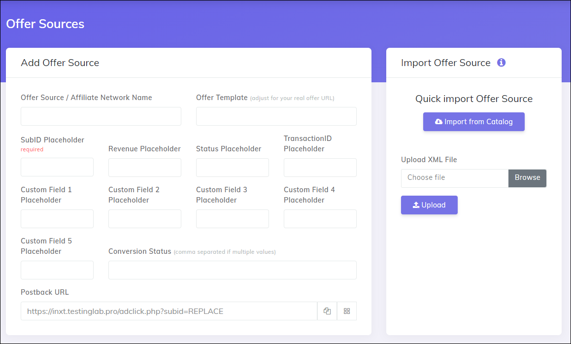 Offer Sources Page