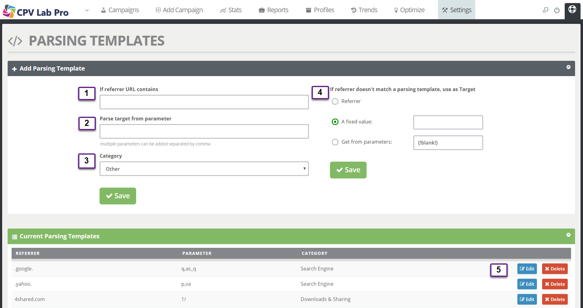 Parsing Templates Page