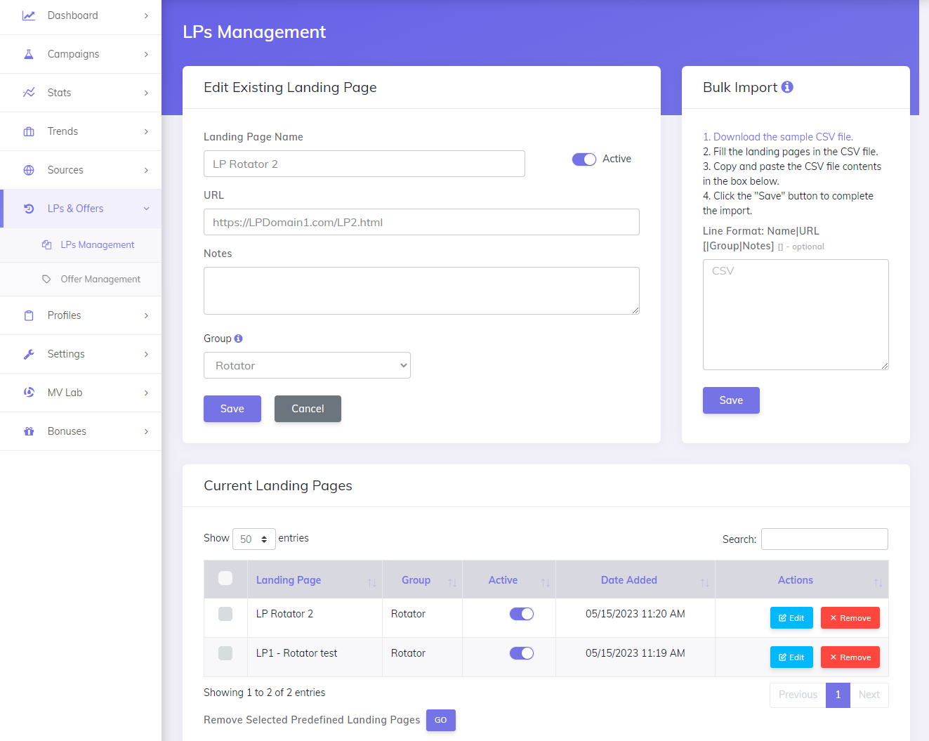 Landing Pages Rotator setup