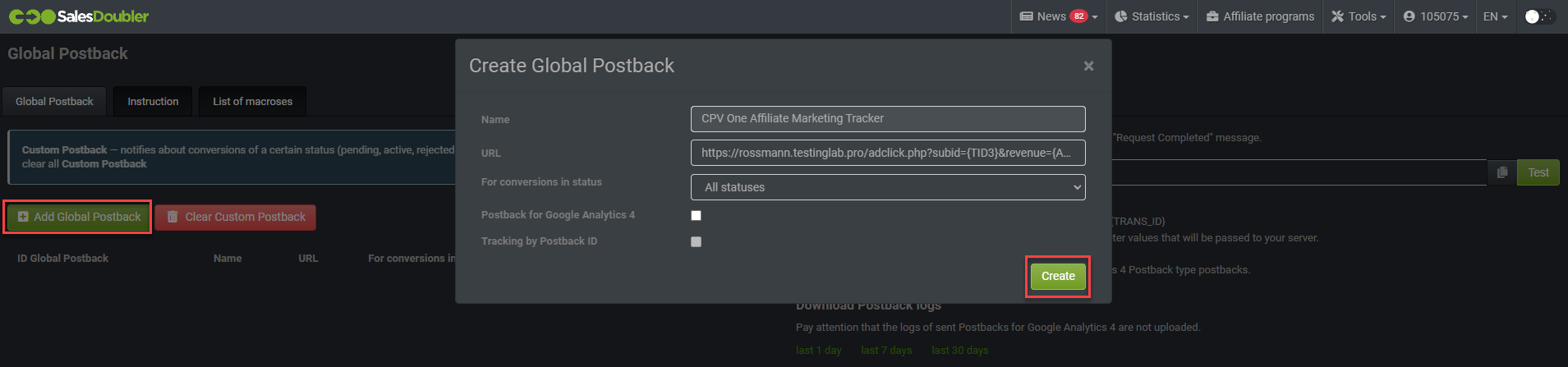 Salesdoubler Global Postback URL