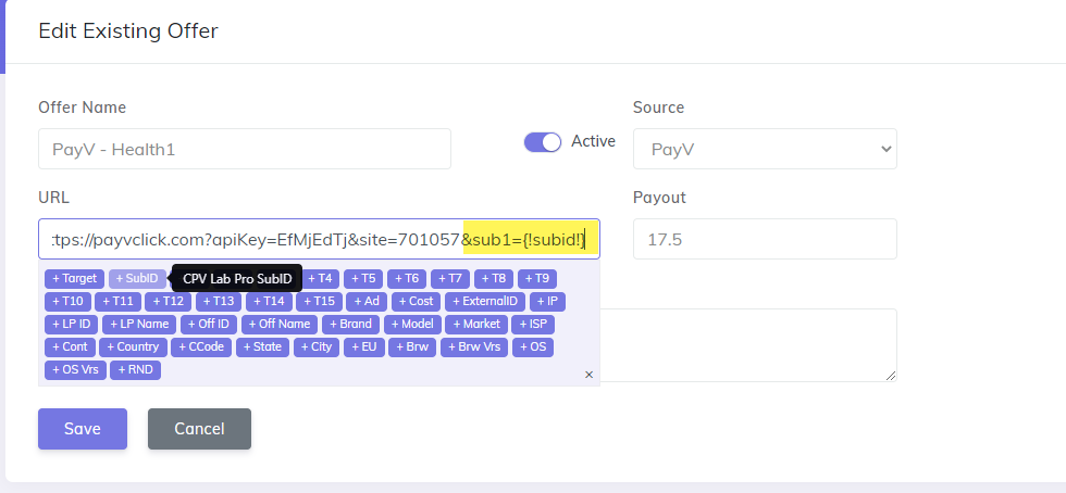 PayV Add subid to offer
