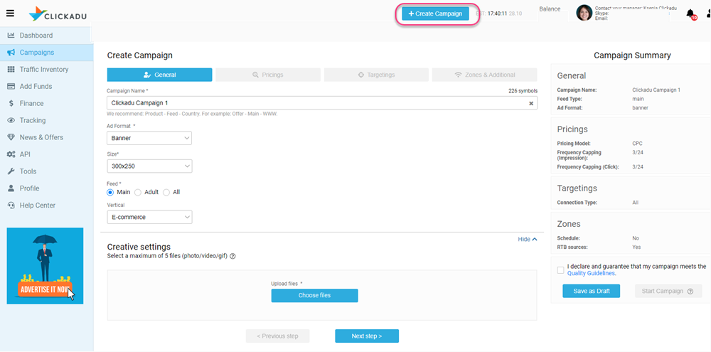 Clickadu Add Campaign