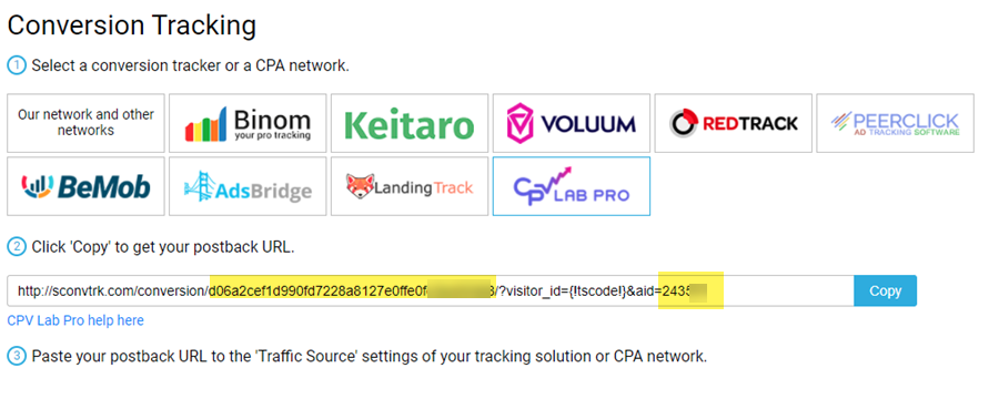 Clickadu Postback URL