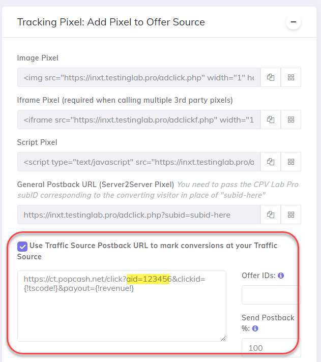 Popcash Postback URL