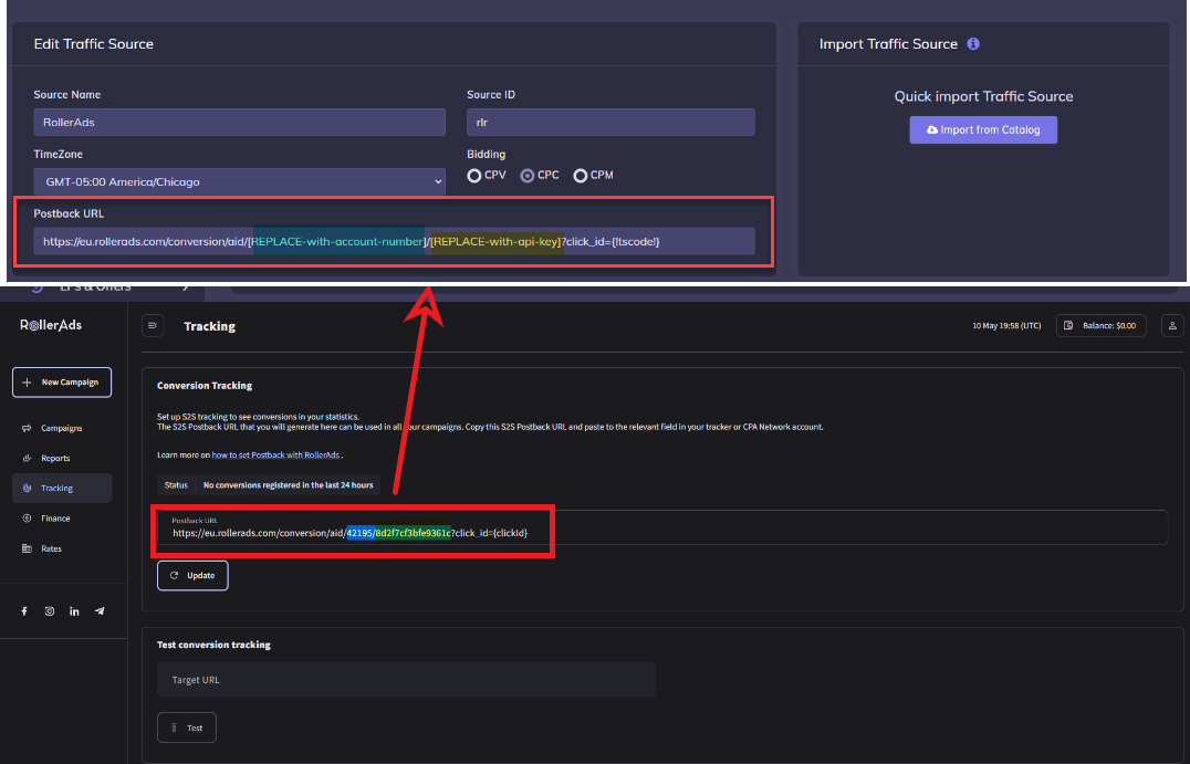 RollerAds Postback URL