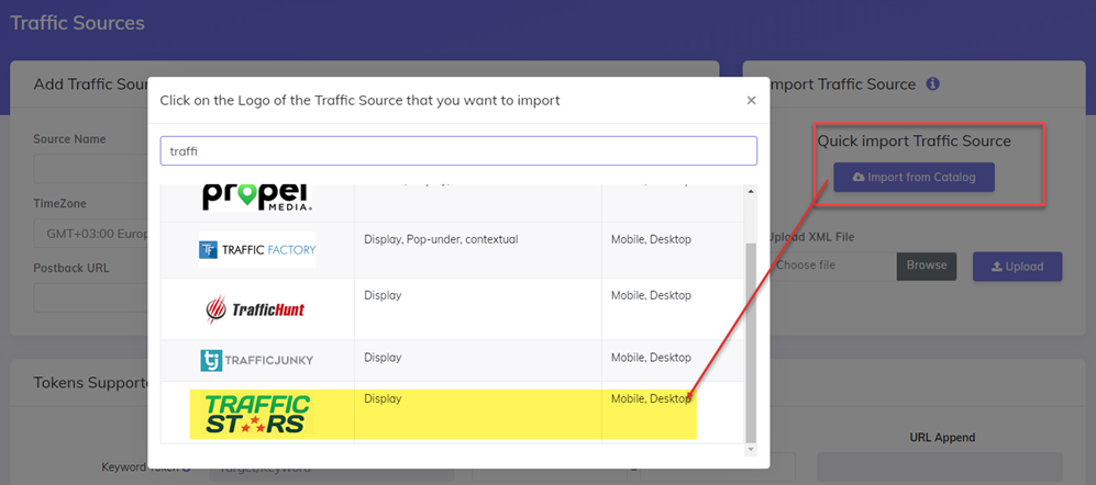 TrafficStars import catalog