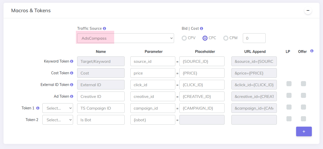 AdsCompass Campaign setup traffic source