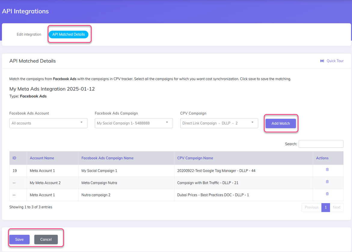 CPV Lab API integrations match page