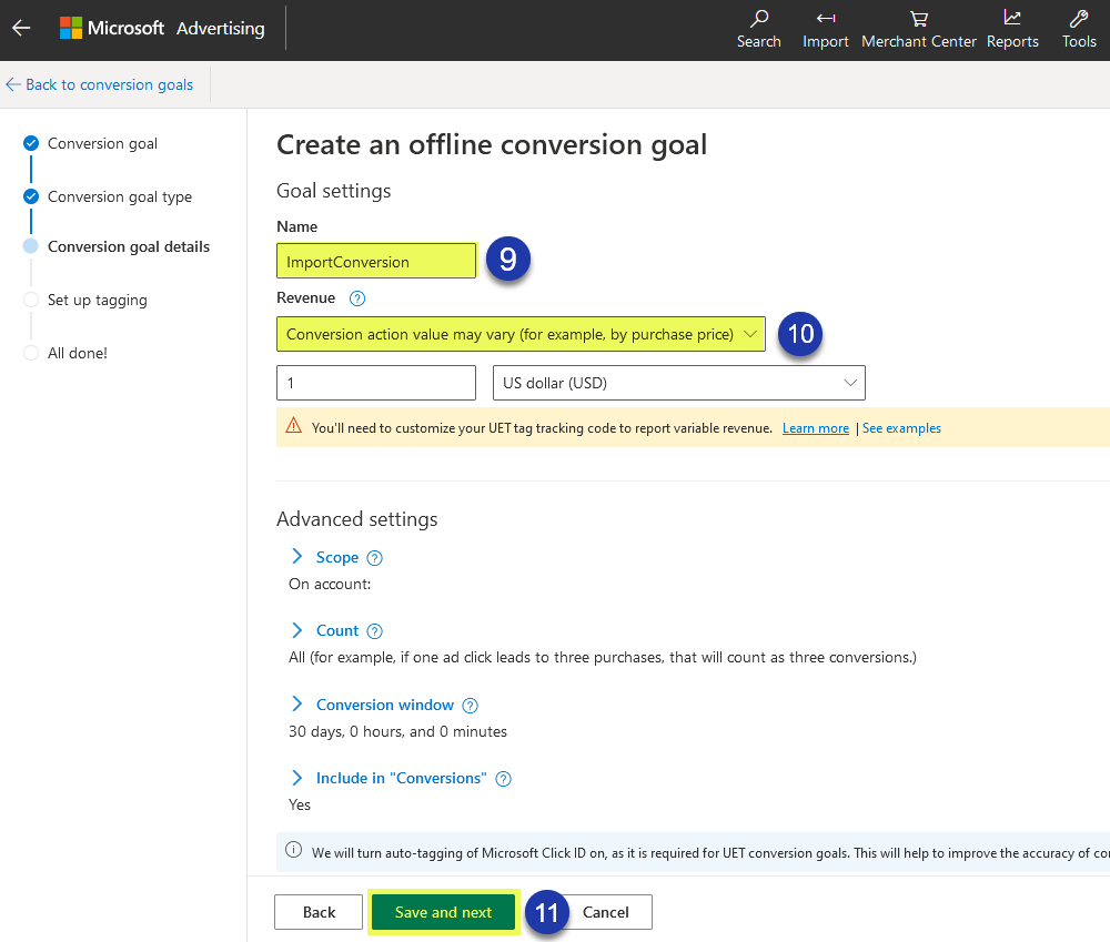 Microsoft (Bing) Ads create 5