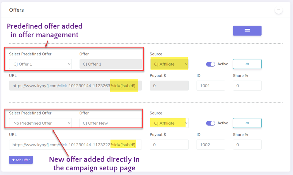 Add offer with CJ Affiliate in campaign