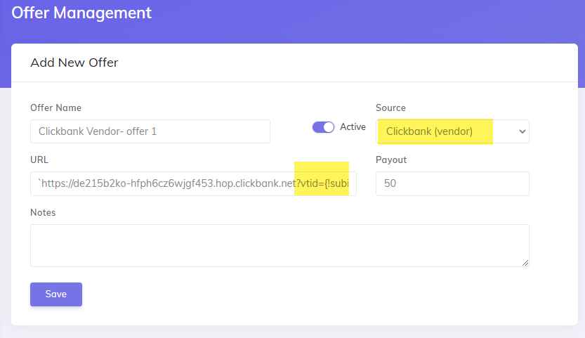 Offers Clickbank in CPV Lab