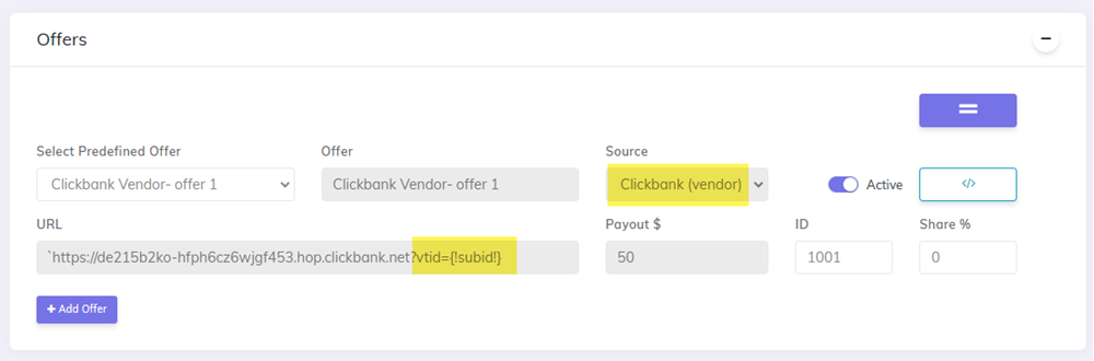 Create campaign with Clickbank Offer