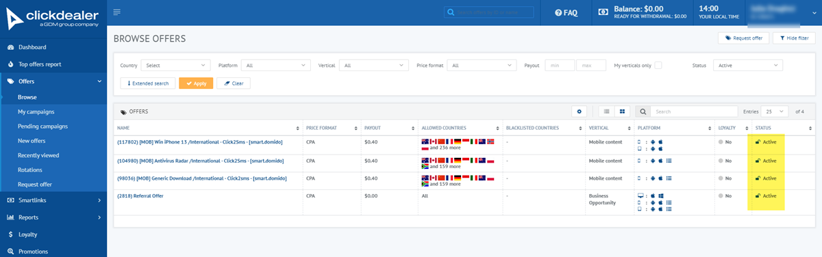 Clickdealer offers browse