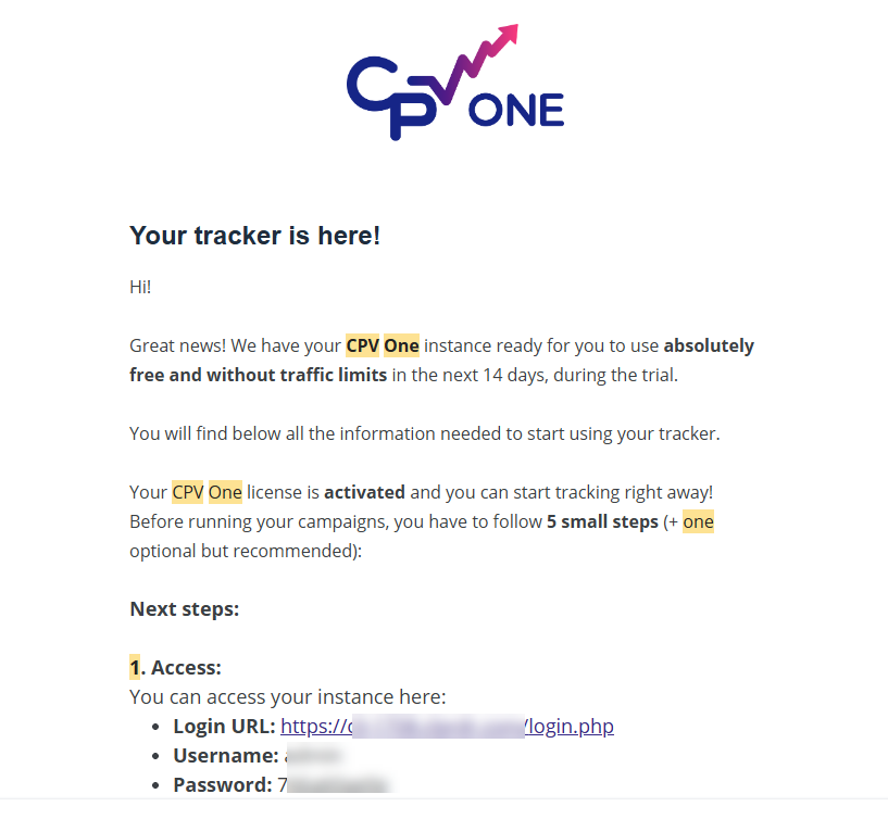 Get Started CPV One - welcome email