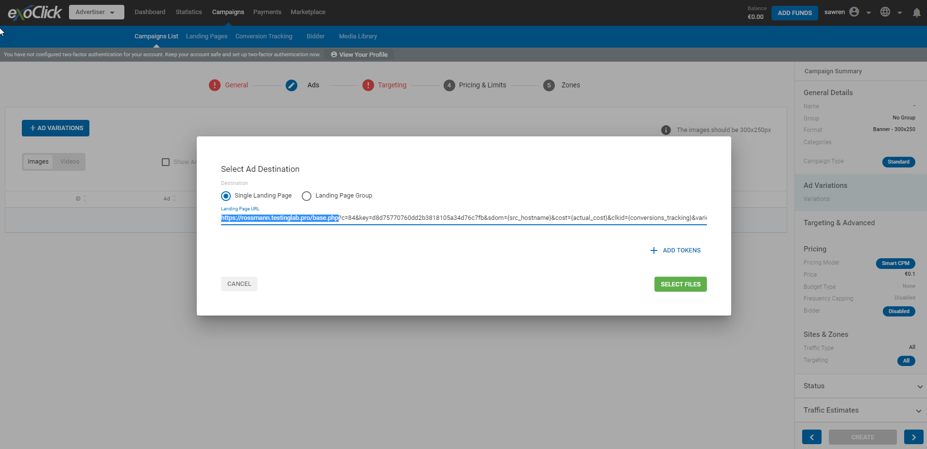 Exoclick campaign setup