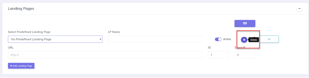 Delete Landing page button