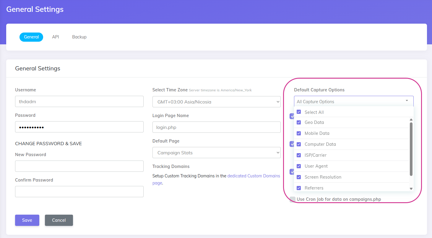 Get Started Define default captured options