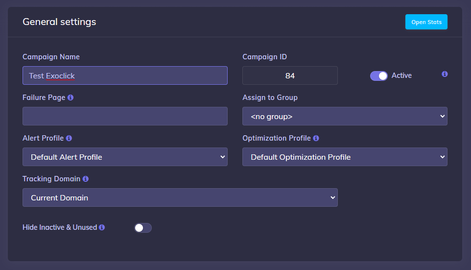 Add new Exoclick campaign in CPV Lab