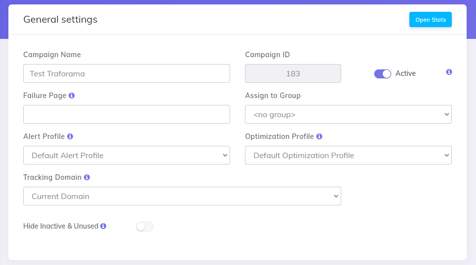  Traforama add new campaign general settings