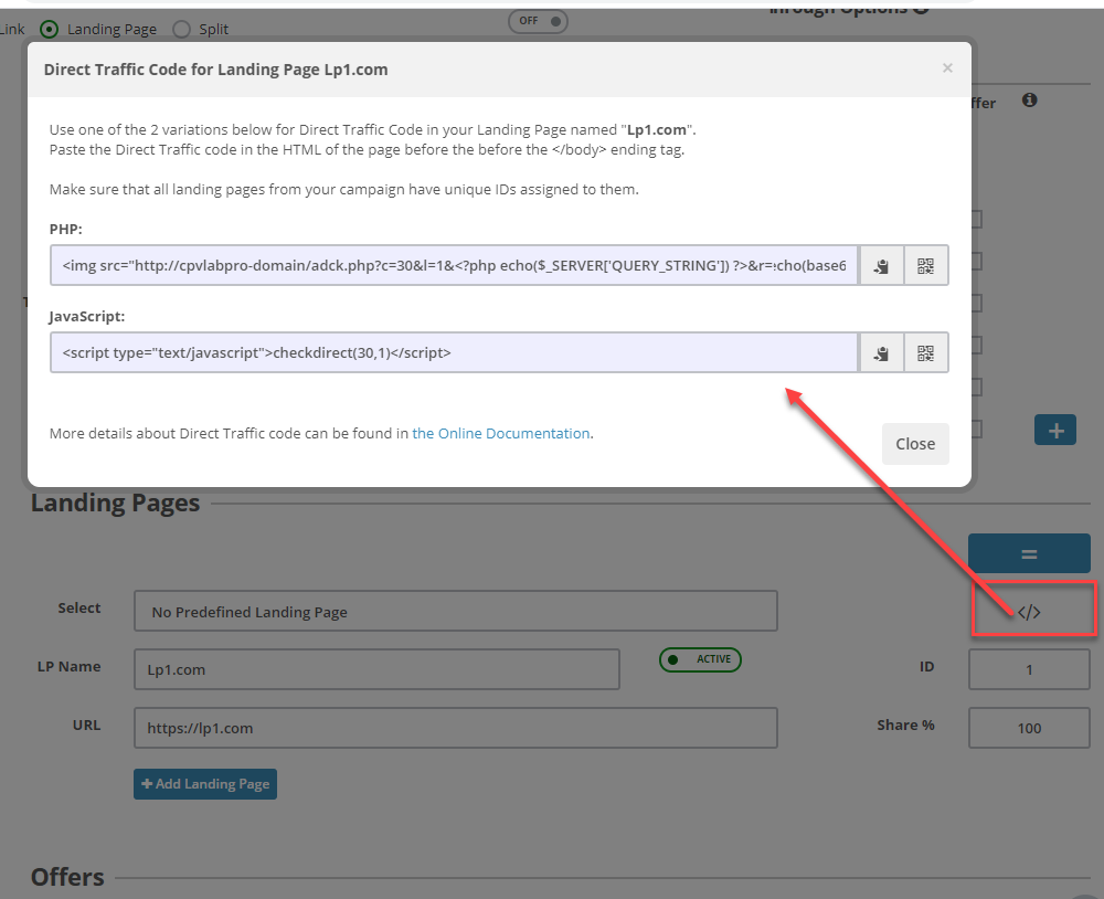 Get Direct Traffic Code for LP