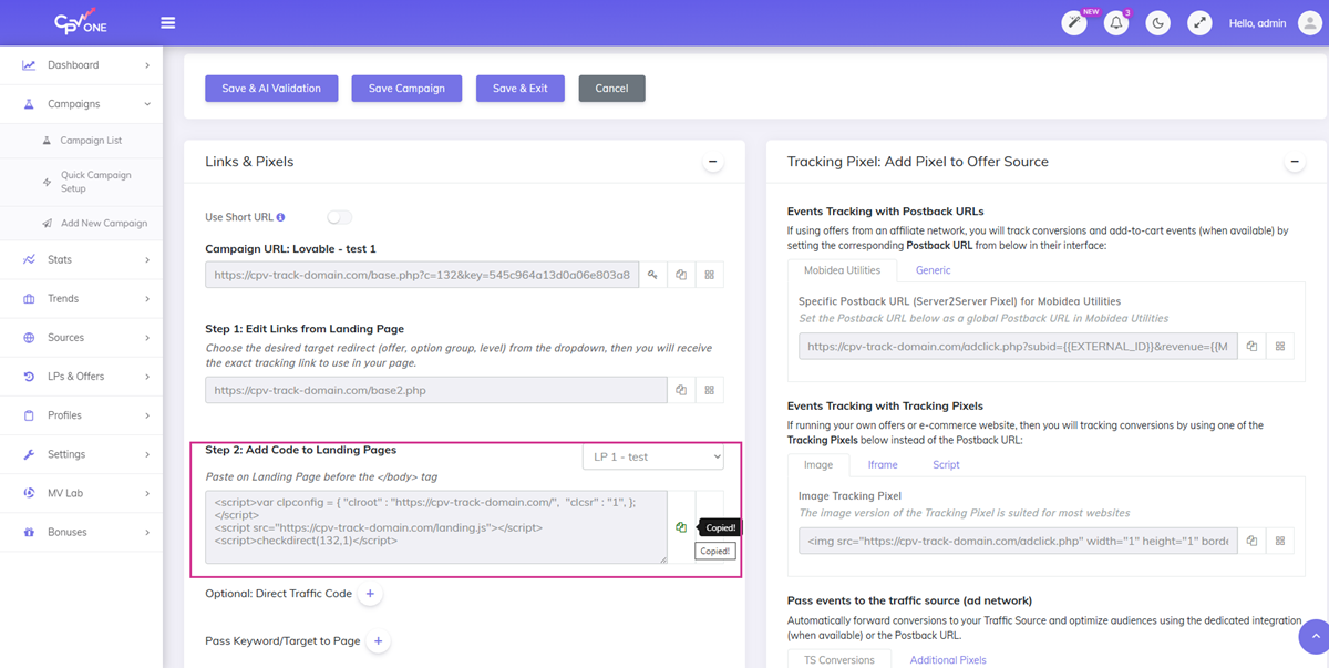 CPV Lab campaign with Lovable.dev landing page