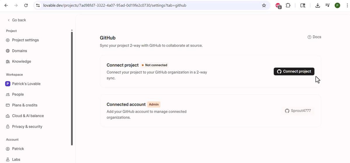 Connect Lovable project with github