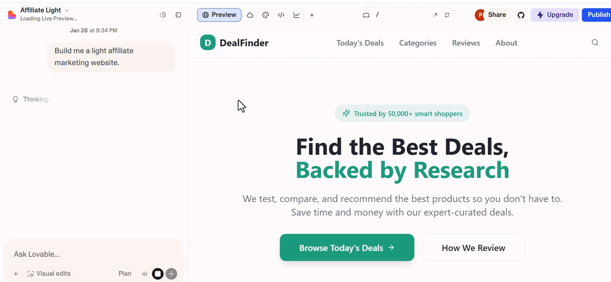 Create a new Lovable landing page for affiliate marketing