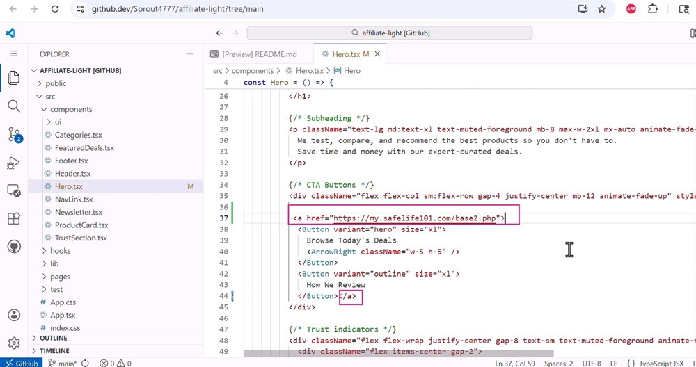 Edit Lovable.dev link in vs Code