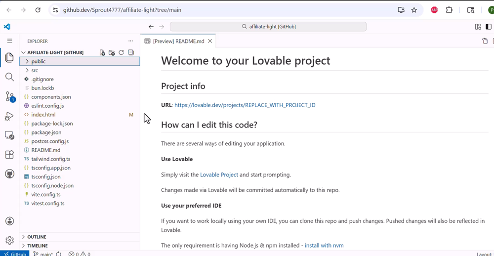 Open Lovable.dev project in vsCode