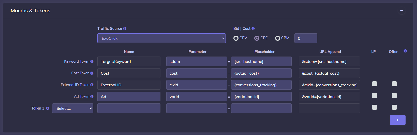 Exoclick macros and tokens in CPV Lab