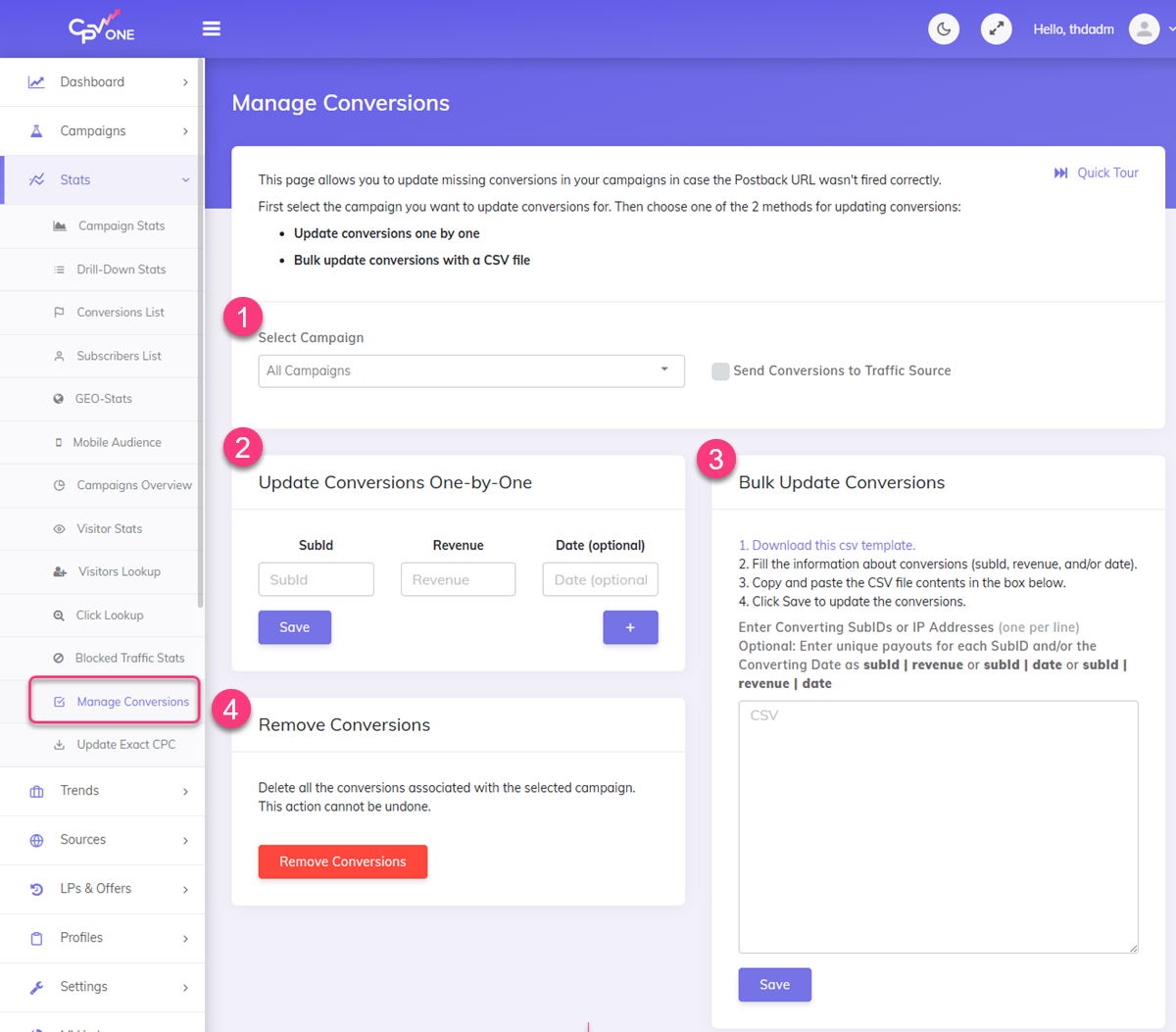 CPV Lab manage conversions