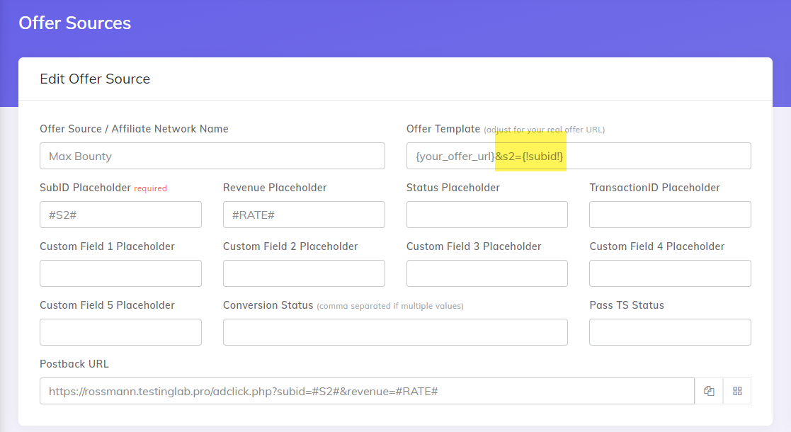Subid for offer template