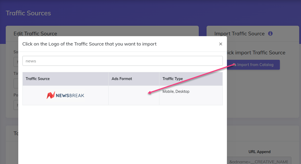 NewsBreak import catalog