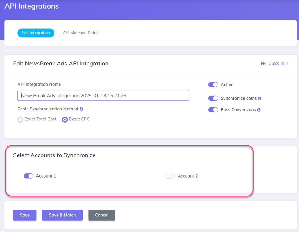 NewsBreak accounts selection