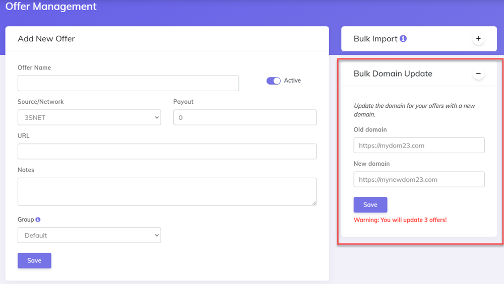 Offers domain bulk update