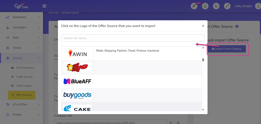 Get Started add offer source from catalog