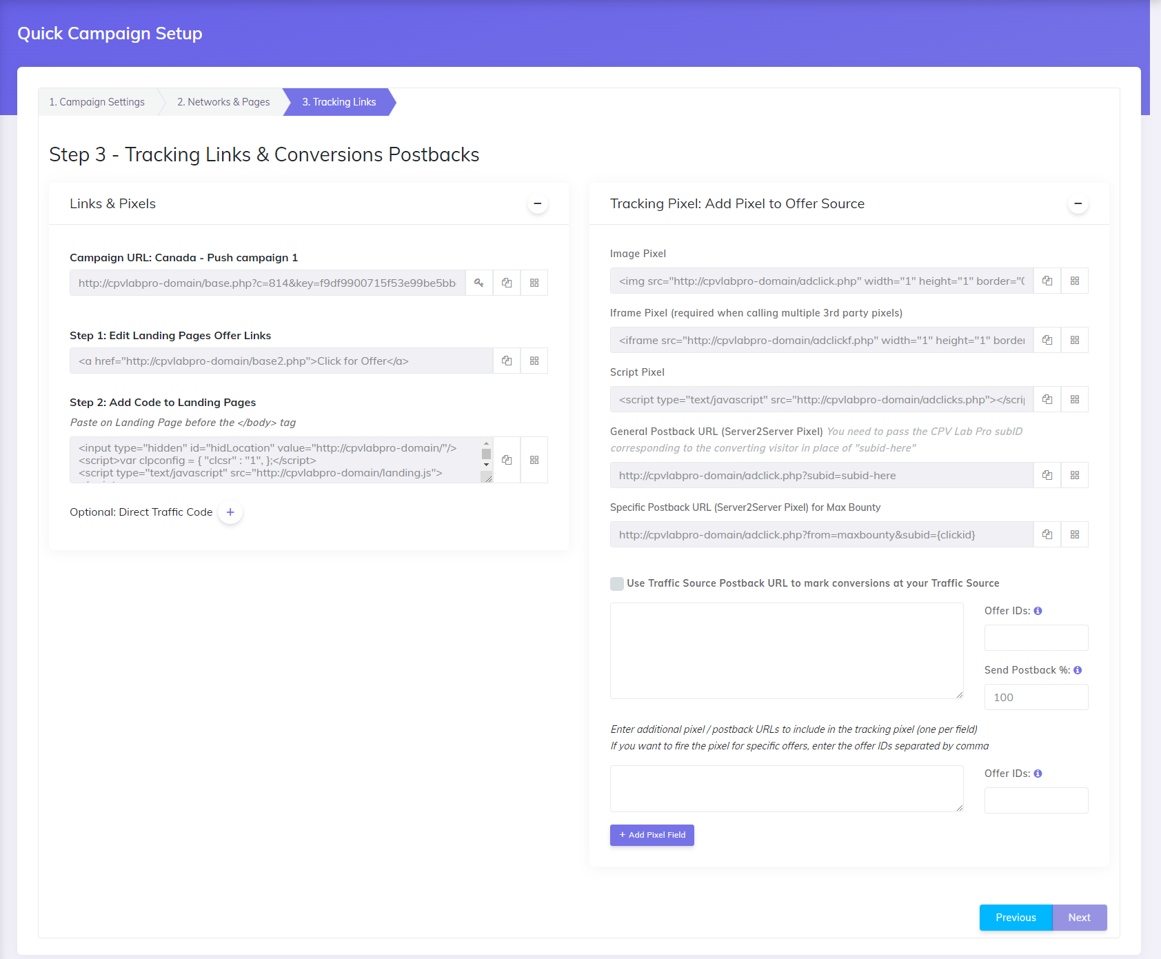 Quick campaign tracking links