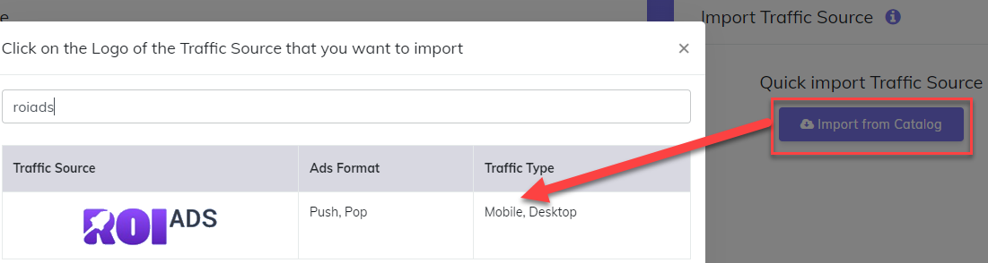 Import ROIads Traffic Source
