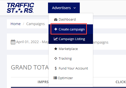 TrafficStars Add Campaign