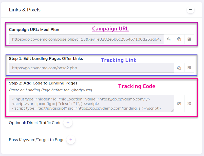CPV Lab tracking code and links