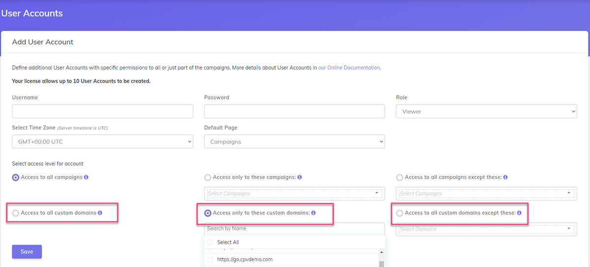 Add permissions to custom domains for a user