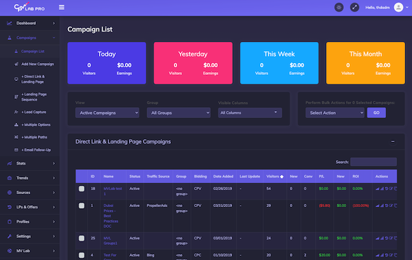 CPV Lab Pro - self hosted affiliate tracker (dark mode)